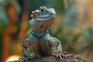 Obraz premium Australian Water Dragon: Perched on a branch overlooking water, capturing its arboreal lifestyle.