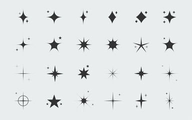 Modern twinkle star clip art bundle star icon set. Retro sparkle stars. Celestial starburst shapes.