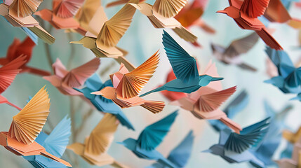 A cluster of decorative paper birds, bringing nature indoors.