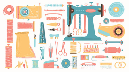 Sewing items and tools. Set of flat vector illustration