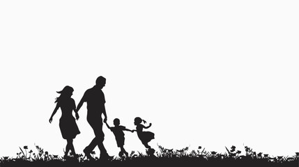 Silhouette of happy family on a white background. Vector