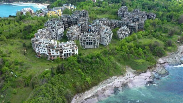 Aerial view of abandoned resort town in Tsarevo, southern Black sea coast on Bulgaria