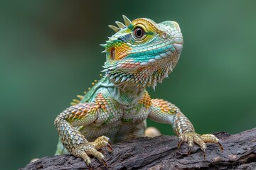 Obraz premium Australian Water Dragon: Perched on a branch overlooking water, capturing its arboreal lifestyle.