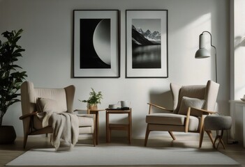 white wall room living style modern room Scandinavian armchairs living room design Two interior interior