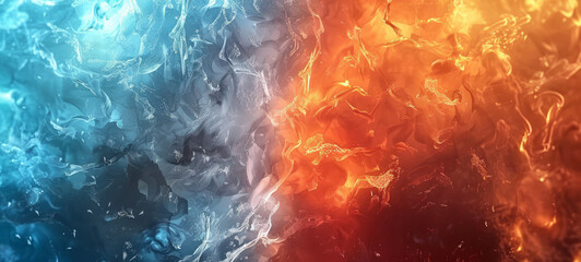 Abstract Fire and Ice elements against (vs) each other's background. Hot and Cold Concept.