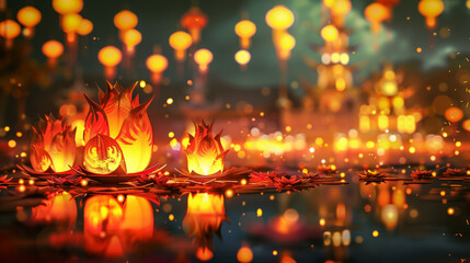 Fototapeta na wymiar A harmonious Vesak lantern festival with glowing paper lanterns.