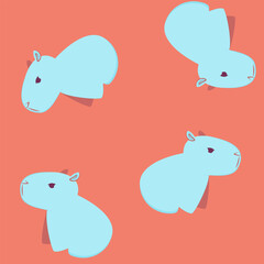 Minimalist pattern depicting simple blue capybaras on a reddish background