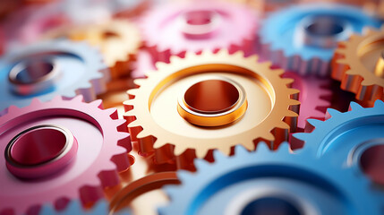 Vibrant Array of Interlocking Gears in Multicolor Illustrating Machinery Concept