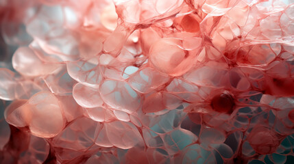 Close-up of a skin cell texture with a coral tone, magnified for a detailed scientific study