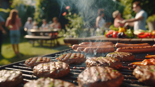 cutlets with sausages on the grill