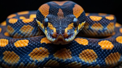 Obraz premium Ball Python: Curled up in a symmetrical coil, showcasing its intricate pattern.