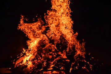 Fire flames on black background, Blaze fire flame texture background, Beautifully, the fire is...