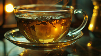 Loose leaf tea in a cup of hot water
