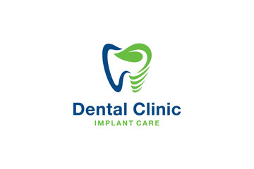 Leaf and dental implant logo design for dental health care clinic.