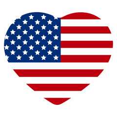 Fototapeta premium Heart with USA flag inside, vector illustration on a transparent or white background. American flag inside heart.