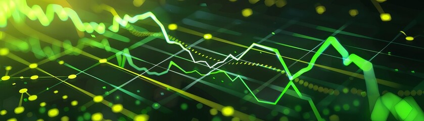 An interactive neon green line graph showing financial trends over time, displayed on a sleek black interface, ideal for dynamic business analysis