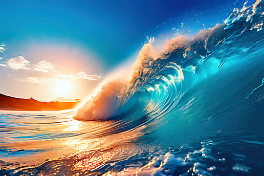 Morning Beach Wave Forming Serene Ocean Scene in Sunrise