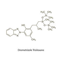 Drometrizole Trisiloxane flat skeletal molecular structure used as Sunscreen. Vector illustration scientific diagram.