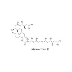 Mycolactone D skeletal structure diagram.macrolide toxin compound molecule scientific illustration on white background.