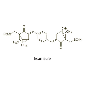 Ecamsule flat skeletal molecular structure used as Sunscreen. Vector illustration scientific diagram.
