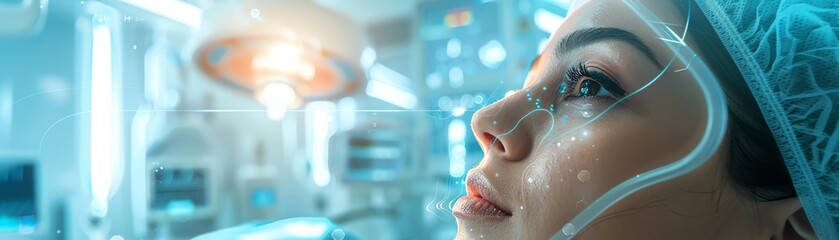 A focus on the anesthesia process in rhinoplasty, with detailed renders of the anesthesia equipment and patient prep - obrazy, fototapety, plakaty