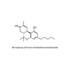 8b-hydroxy-Δ9 -trans-tetrahydrocannabinolate skeletal structure diagram. compound molecule scientific illustration on white background.