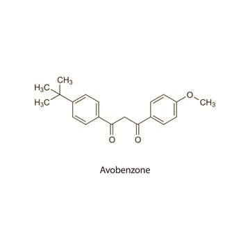 Avobenzone flat skeletal molecular structure used as Sunscreen. Vector illustration scientific diagram.