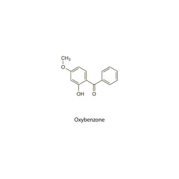 Oxybenzone flat skeletal molecular structure used as Sunscreen. Vector illustration scientific diagram.