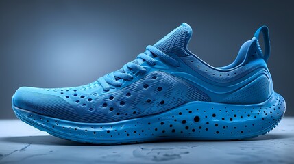 A versatile and practical athletic shoe mockup in cool blue, placed on a solid gray background, highlighting its performance features and comfort, all captured in HD to emphasize its functionality