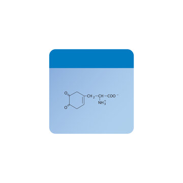 Dopaquinone skeletal structure diagram.Dopamine metabolite compound molecule scientific illustration on blue background.