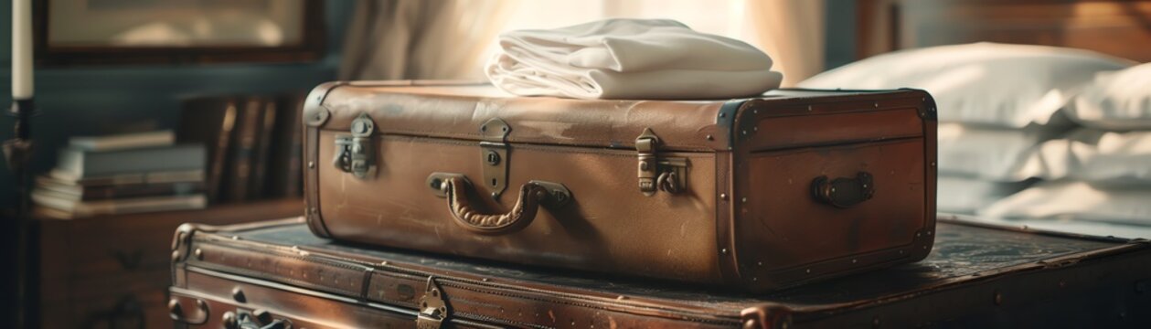 A luxury travelthemed shot with soft underwear neatly packed in an elegant suitcase, ready for a stylish getaway