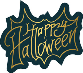 Golden happy halloween handwritten lettering, typography, calligraphy	