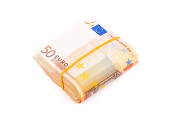 stack of euro banknotes on a white background