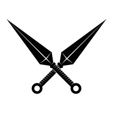 Kunai is a small knife ninja weapon, vector cartoon illustration, crossed ninja weapon kunai, isolated on white background.