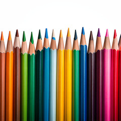 Colorful pencils lined up against a transparent background