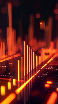 A glowing neon orange histogram on a dark backdrop, used to display distribution of resources or outcomes in a business context, with a visually engaging design