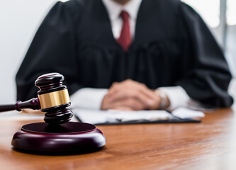 Judge gavel with blurred judge