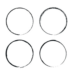 Four vector circles on a white background. Circles drawn with a black brush on a white background. Vector circles of black color in the eps 10 graphic illustration. Art & Illustration eps 10