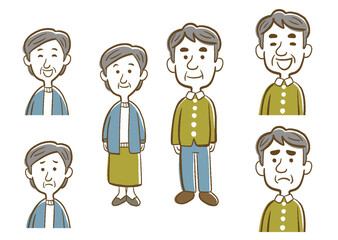 Naklejka premium シニア全身セット（線画）