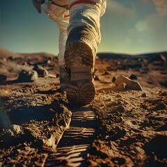 A Footstep of Reality and Imagination - Astronaut's First Steps on the Pastel Moon Surface