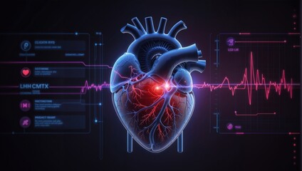 model human heart on digital screen. diagnostic future - 792665577