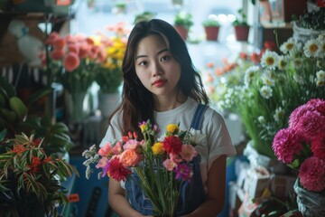 Fototapeta premium ..Florist arranging bouquet in flower shop for 8th March and Mother's Day