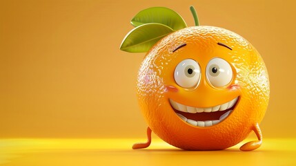 Cheerful animated orange character on a bright background