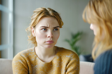 Sad woman talking to a psychologist