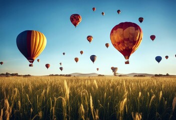 'air hot beautiful grass balloons sky blue field ballooning balloon adventure leisure summer freedom skies spring green ballon colours colourful fly'