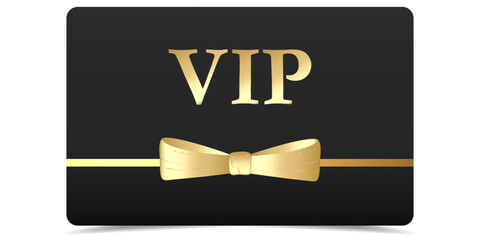 Vip. Vector black banner with gold vip text. Vector illustration on black background. Luxury gift card. Certificate with gold text. Golden VIP. Luxury template design. 