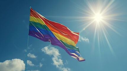 Rainbow Flag Embraced by Sunrays - A Symbol of Pride and Unity - Generative AI