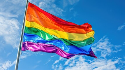 Vibrant Rainbow Flag Waves Proudly Against a Sky - A Beacon of Inclusion - Generative AI