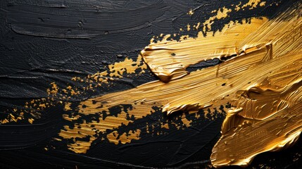 Abstract Elegance: Dynamic Black Canvas with Luxurious Golden Strokes - Generative AI