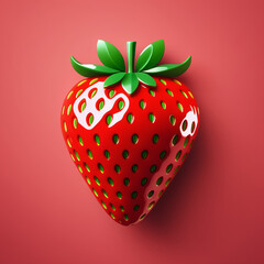Stylized Strawberry Illustration on Red Background with Copy Space